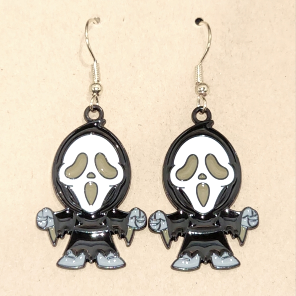 Ghostface Metal Enamel Dangle Earrings, Scream Horror Movie Series